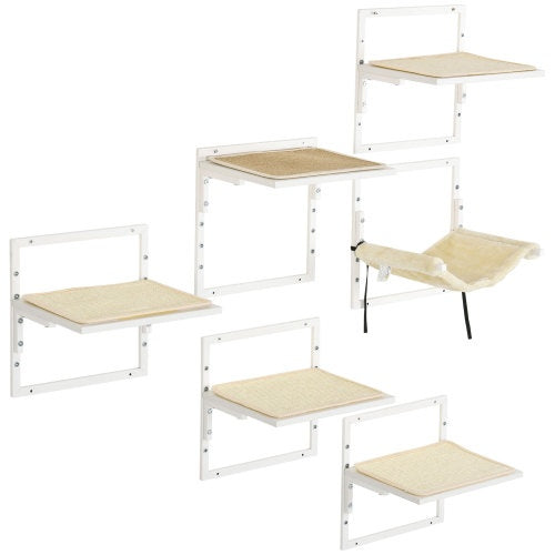 6-pc Modern Cat Wall Shelves for Indoor Cats, Height Adjustable Jumping Platforms