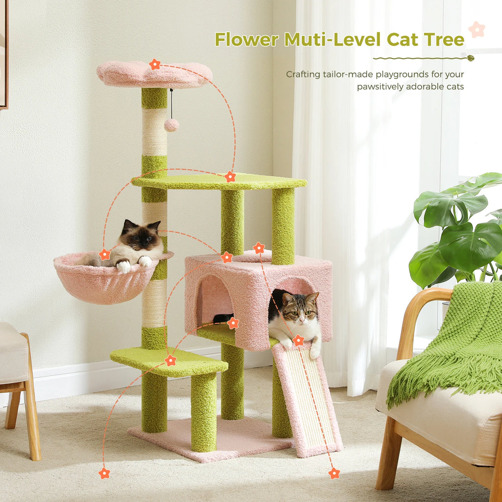 Multi-Level Cat Tree with Sisal Scratching Posts, Hammock, Ramp Ladder