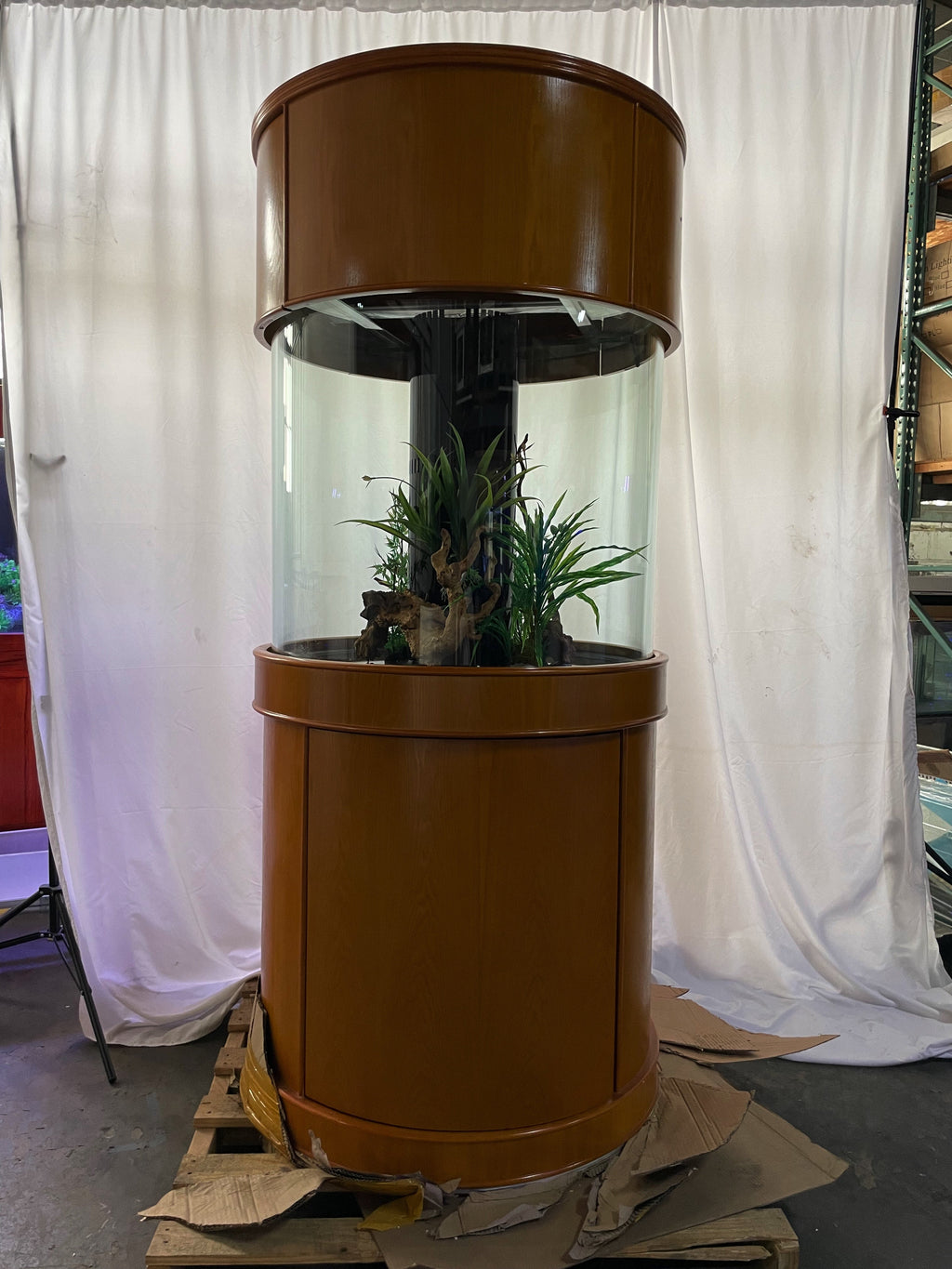 100 Gallon GLASS Cylinder Round Aquarium Reef Ready with Premium Cherry Wood Furniture