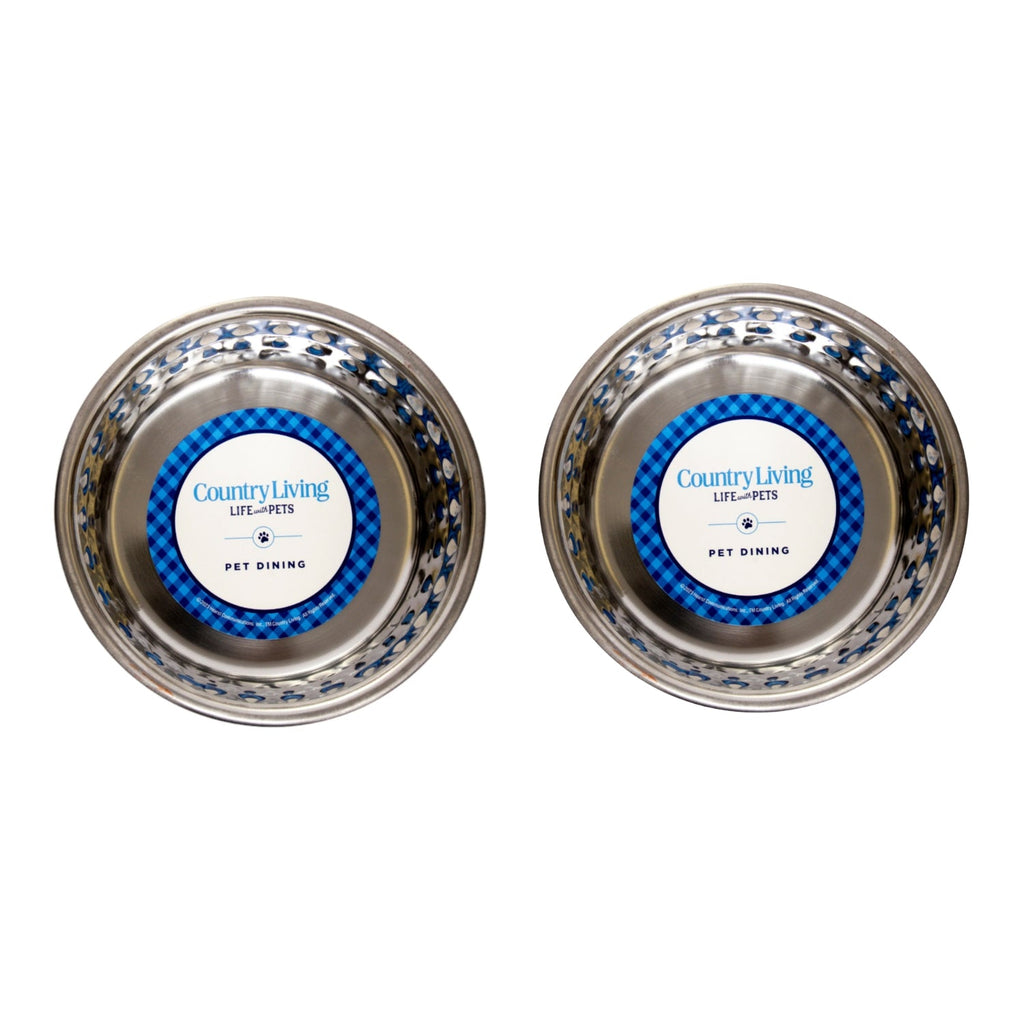 Country Living Set of 2 Hammered Stainless Steel Dog Bowls – Lavender