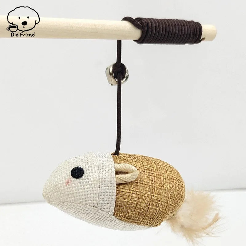 Wooden Handmade Cat Feather Toy