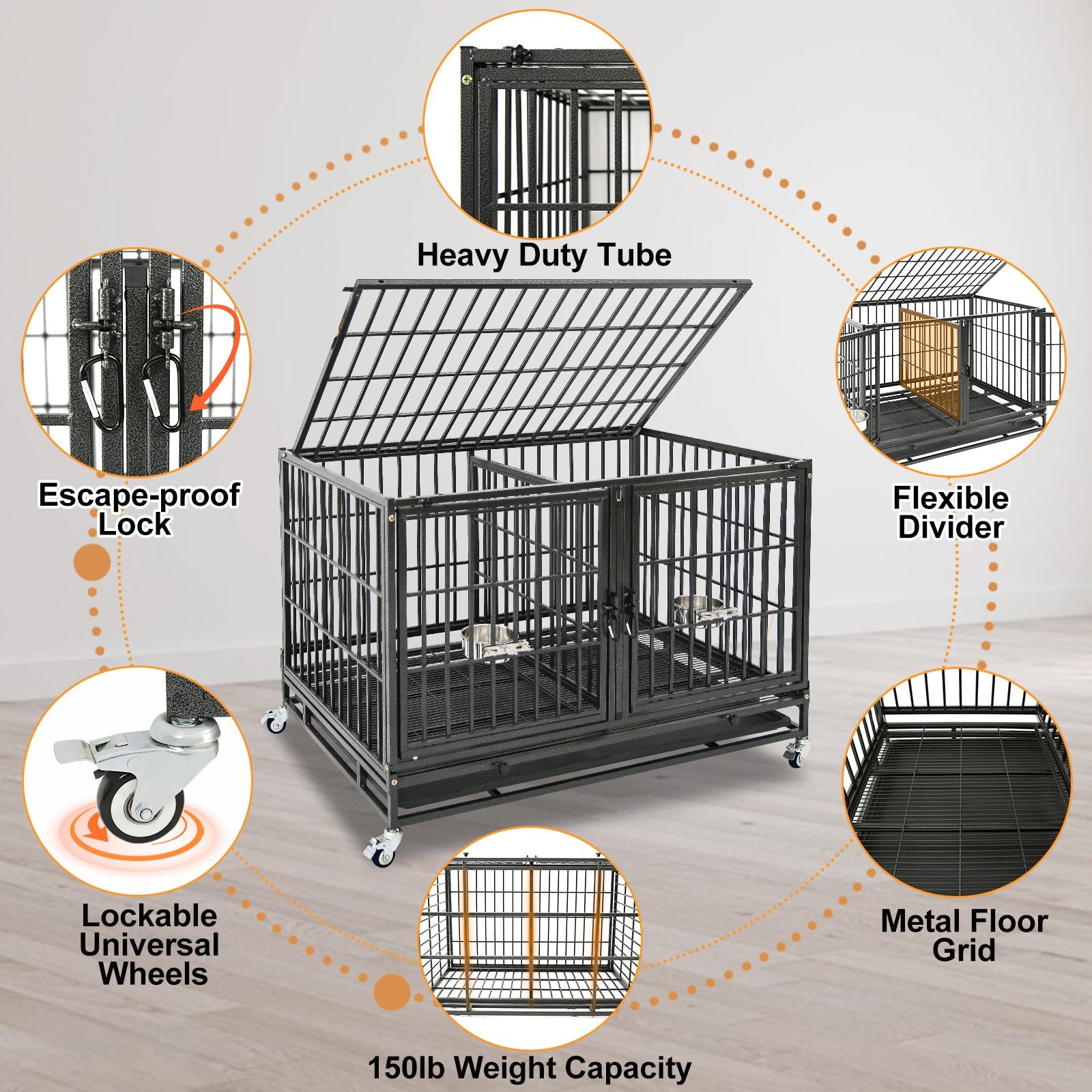 43" Three-Tier Foldable Dog Crate 43TTS