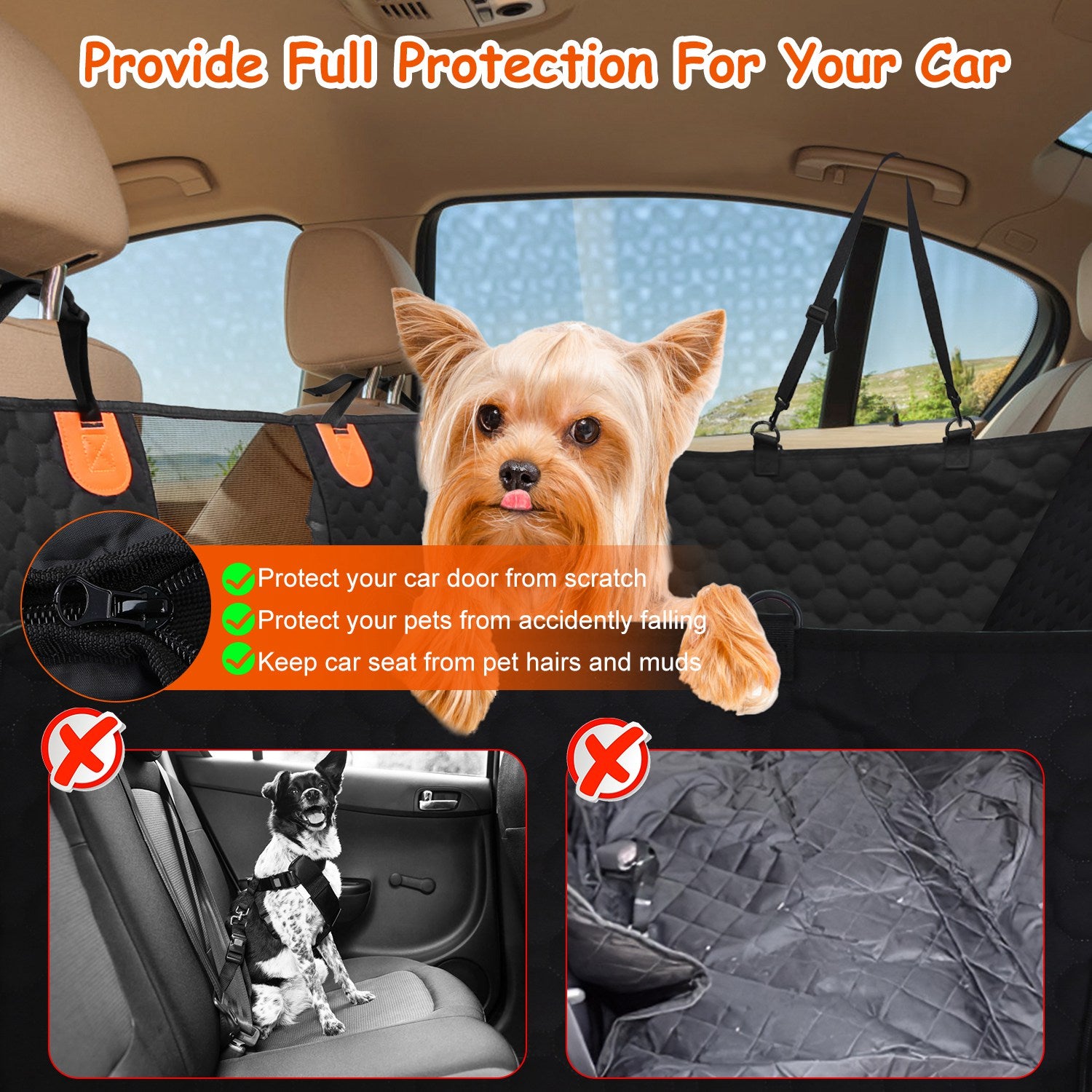 Dog Oxford Cloth Car Seat Protector With Slide Flaps For Cars Trucks SUVs