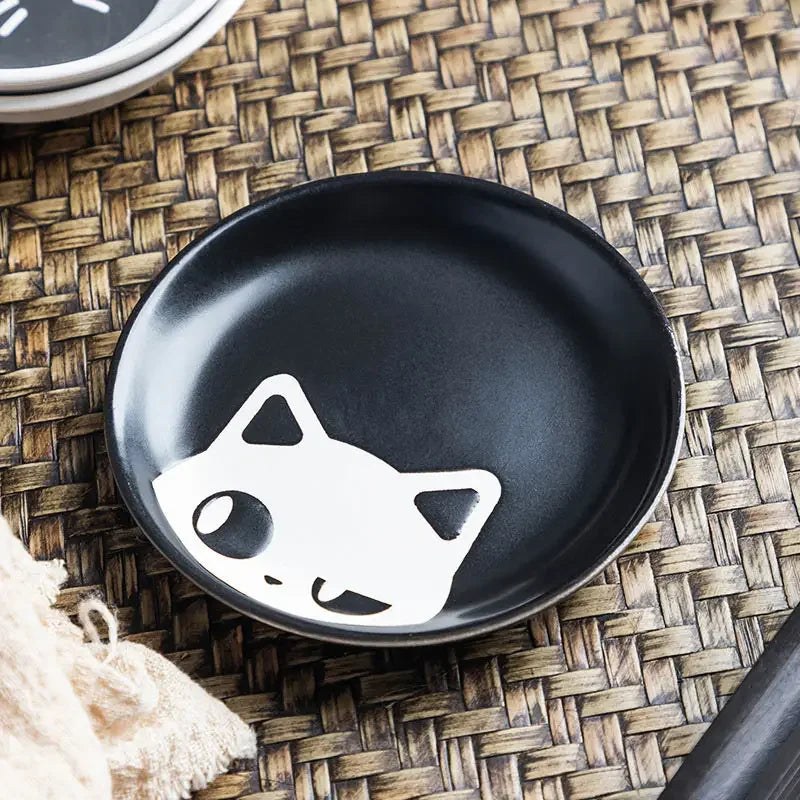 Ceramic Cartoon Cat Circular Plate and Bowl