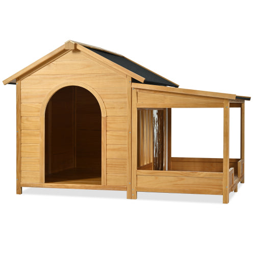Large Wooden Dog House With Porch, Asphalt Roof and Elevated Floor