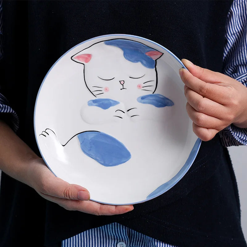 Creative Japanese Style Hand-painted Cartoon Cat Dinnerware