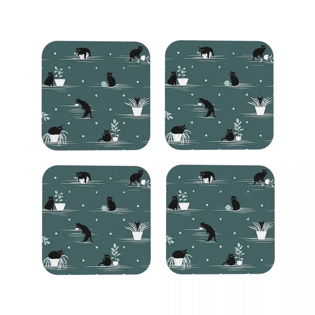 When The Black Cat Is Alone At Home Coasters, Placemats Set of 4