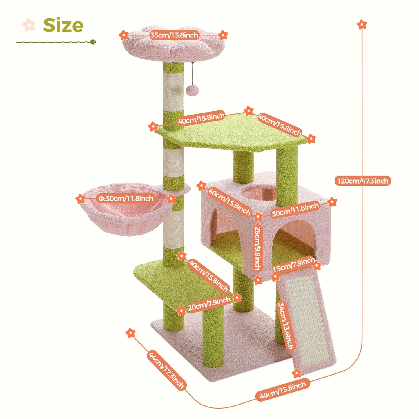 Multi-Level Cat Tree with Sisal Scratching Posts, Hammock, Ramp Ladder
