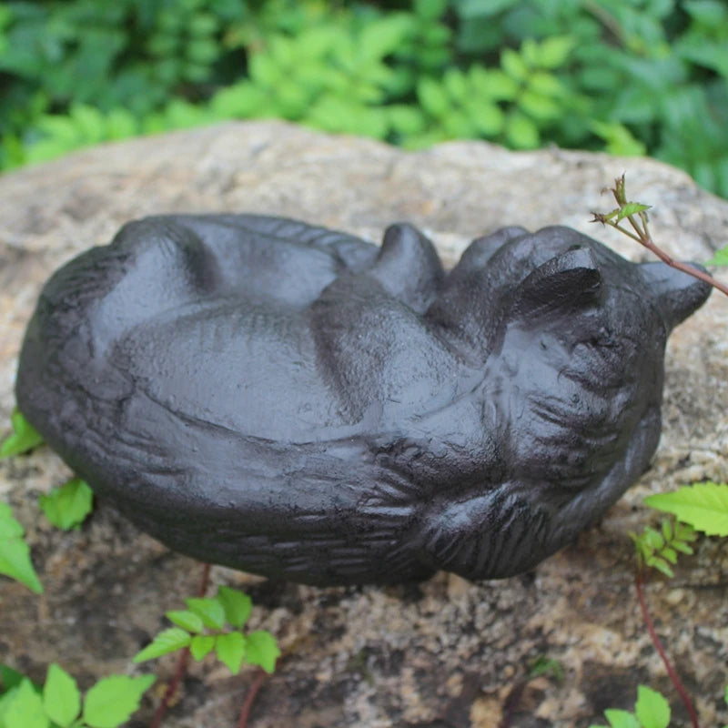 Antique Black Cast Iron Sleeping Cat Statue