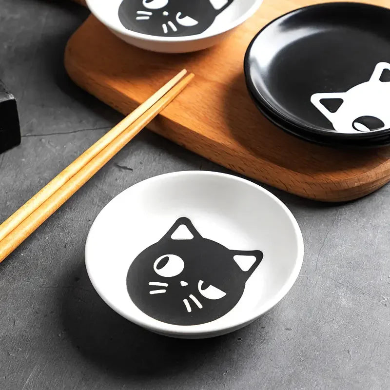 Ceramic Cartoon Cat Circular Plate and Bowl
