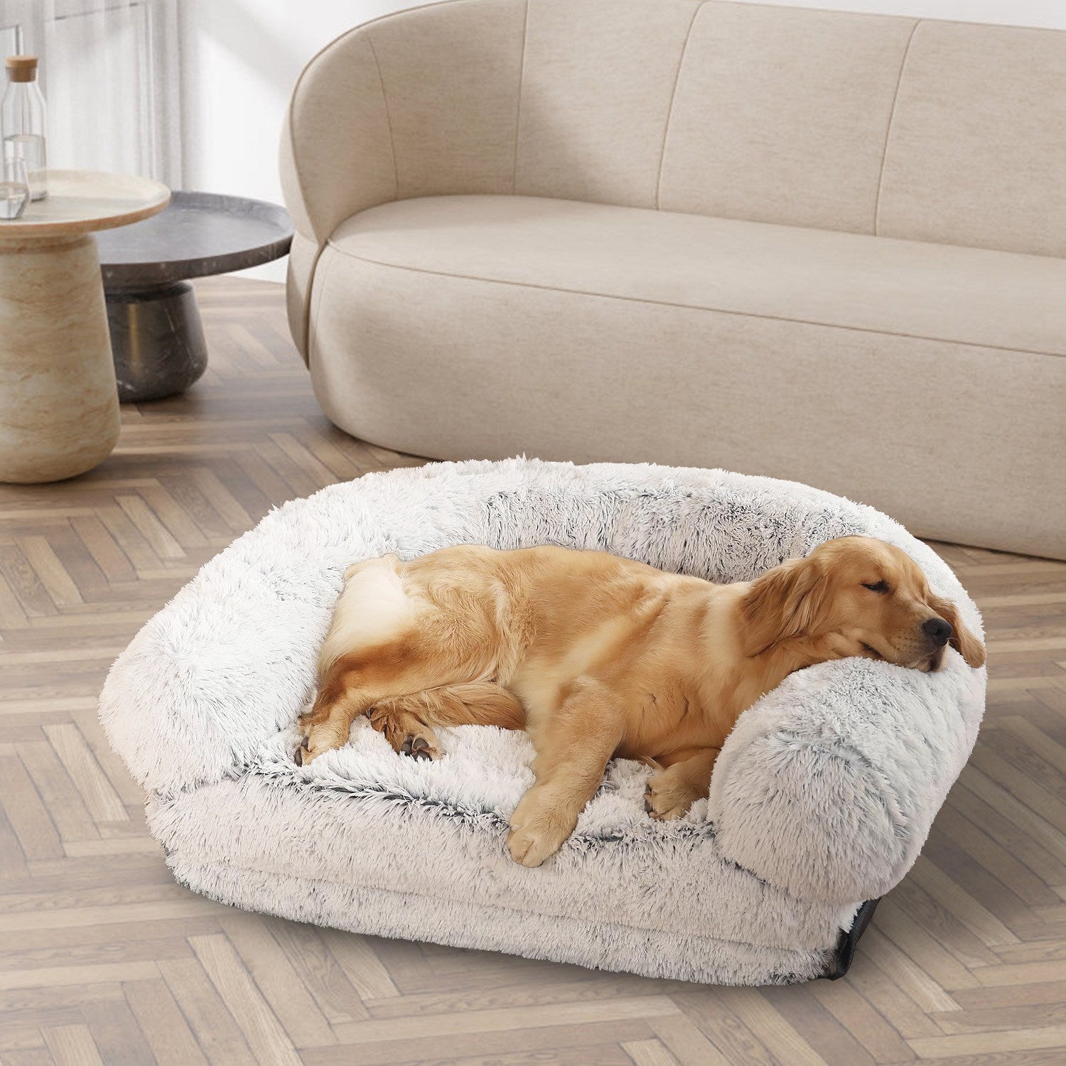1Pc Large Foldable Human Size Dog Bed With Pillow Blanket, Washable, Zipper Removable Cover For Pets Grey 71x45x10in