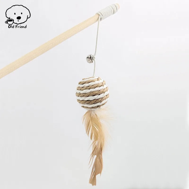 Wooden Handmade Cat Feather Toy