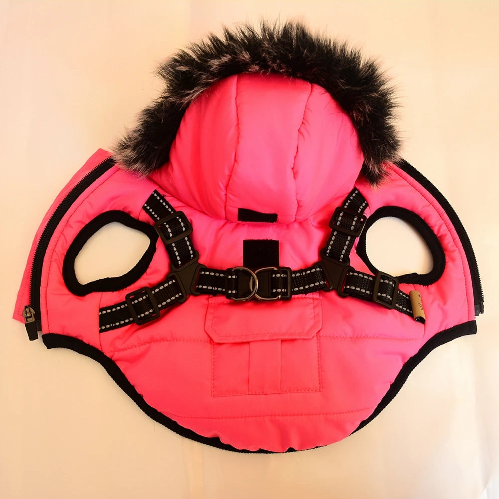 Waterproof Winter Pet Dog Clothes With Harness and Reflective strip