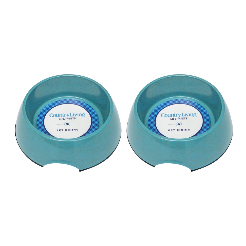 Country Living Set of 2 Natural Fiber Dog Bowls – Teal Blue