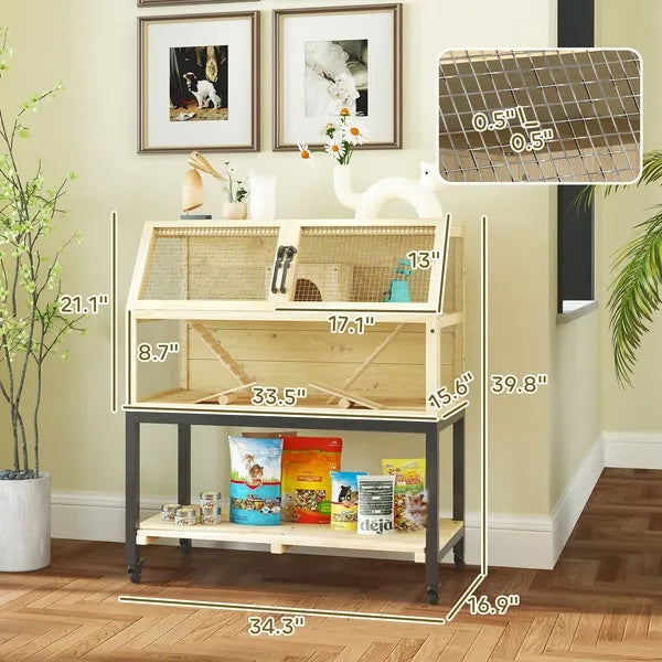 Hamster Cage on Wheels W Storage Shelf, Seesaws, Water Bottle, Hut & Ramps