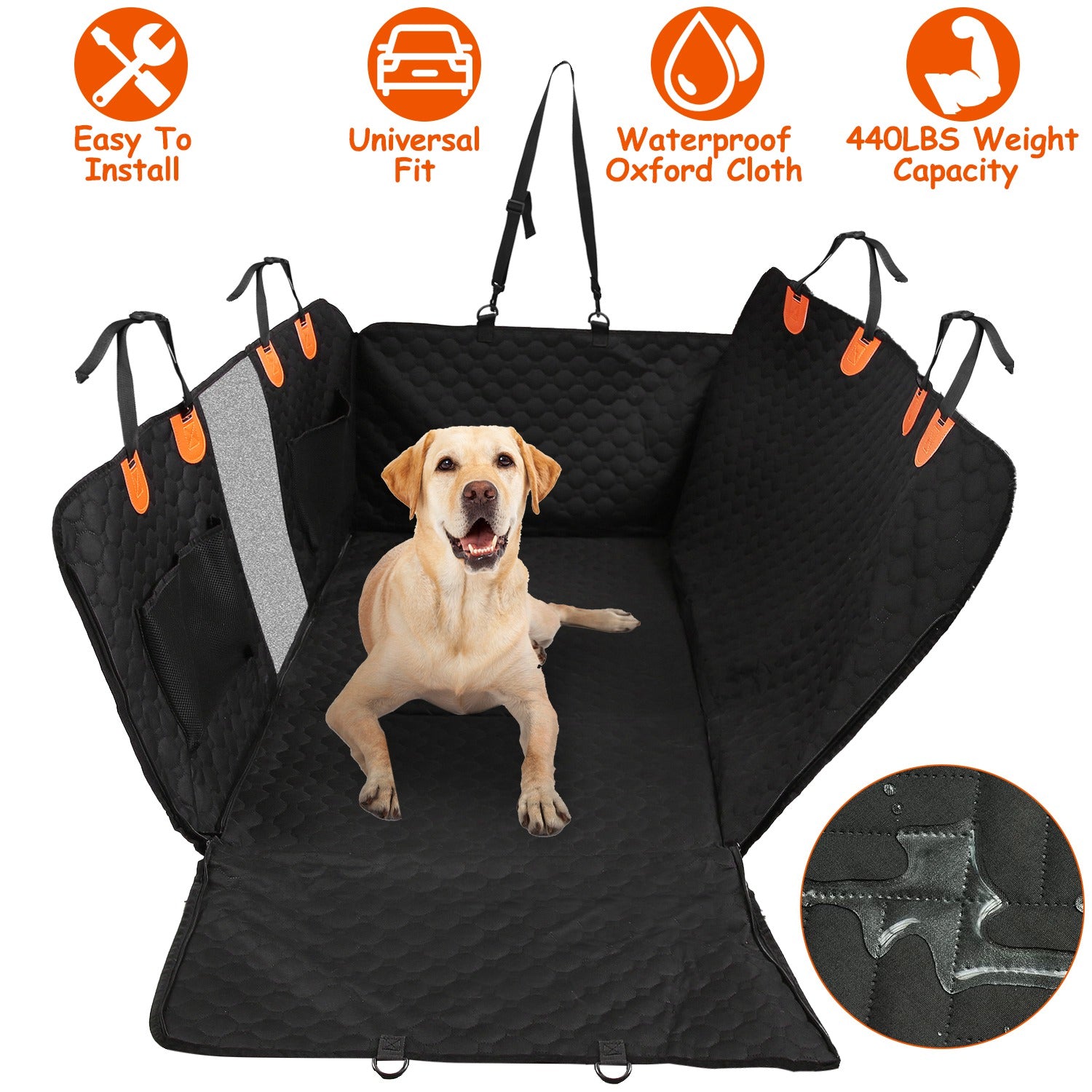 Dog Oxford Cloth Car Seat Protector With Slide Flaps For Cars Trucks SUVs
