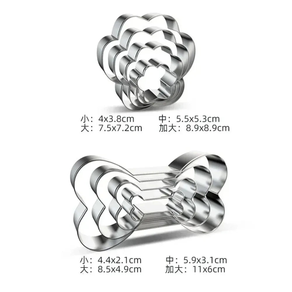 Cookie Cutter Pet Dog Bone Paw Shaped Stainless Steel Mold 4pcs