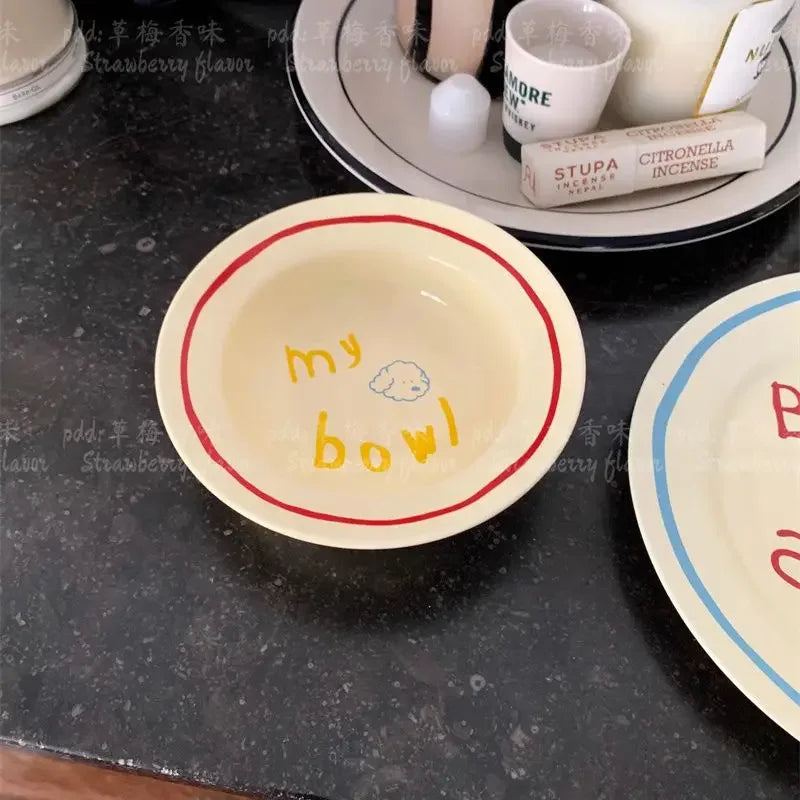 Cream Colored Cute Ceramic Plate Pet Tableware
