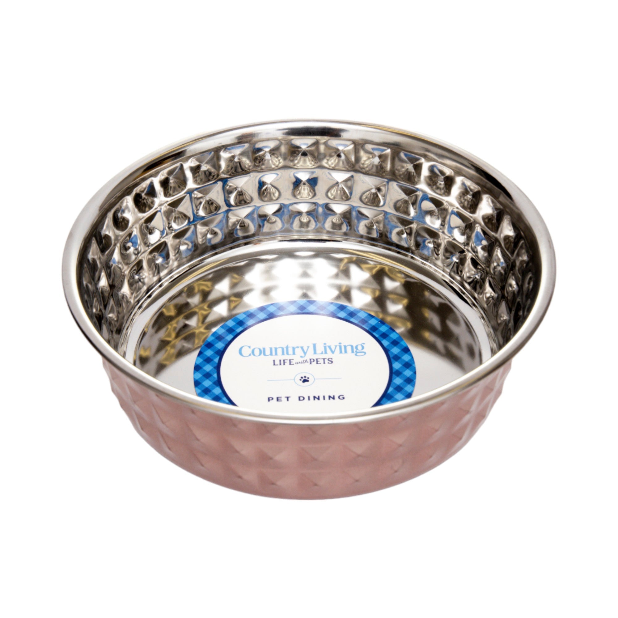 Country Living Set of 2 Hammered Stainless Steel Dog Bowls – Ideal for Extra Large Breeds – Rose Quartz/64oz