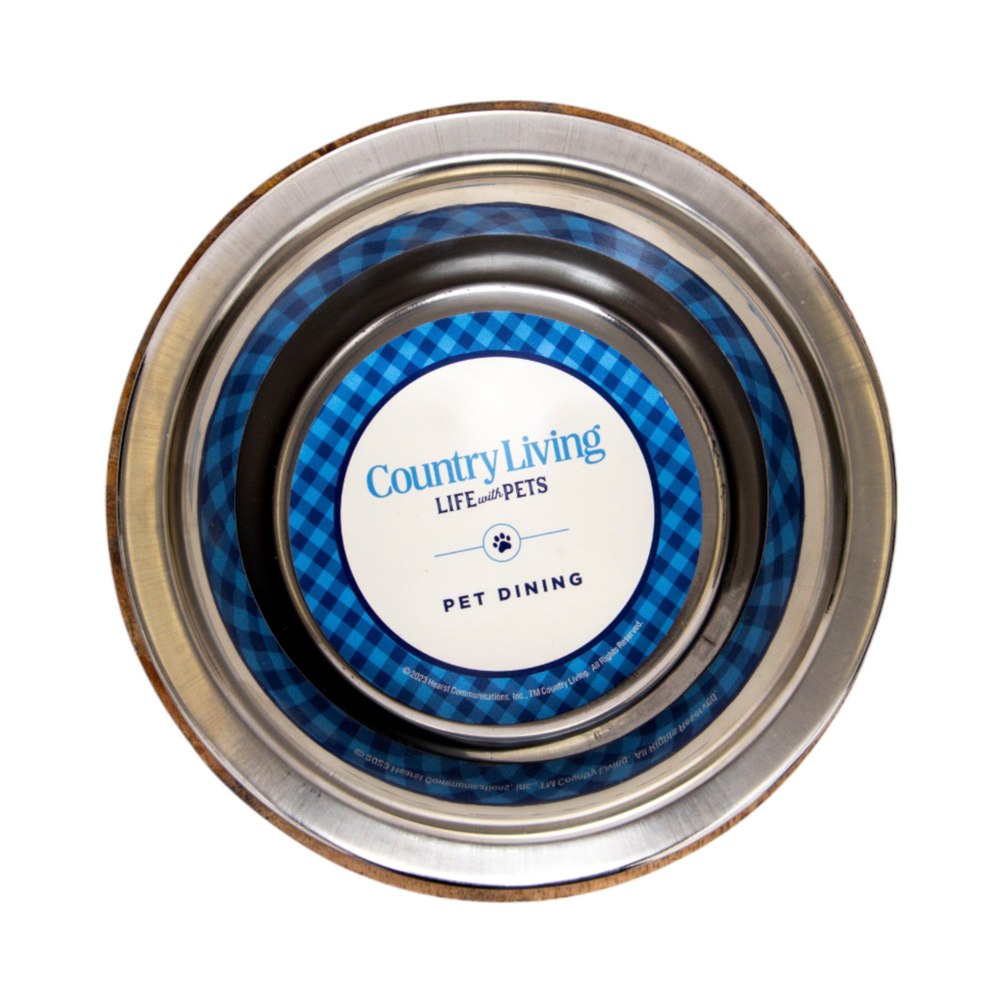 Country Living Stainless Steel Dog Bowl with Cylindrical Mango Wood Holder