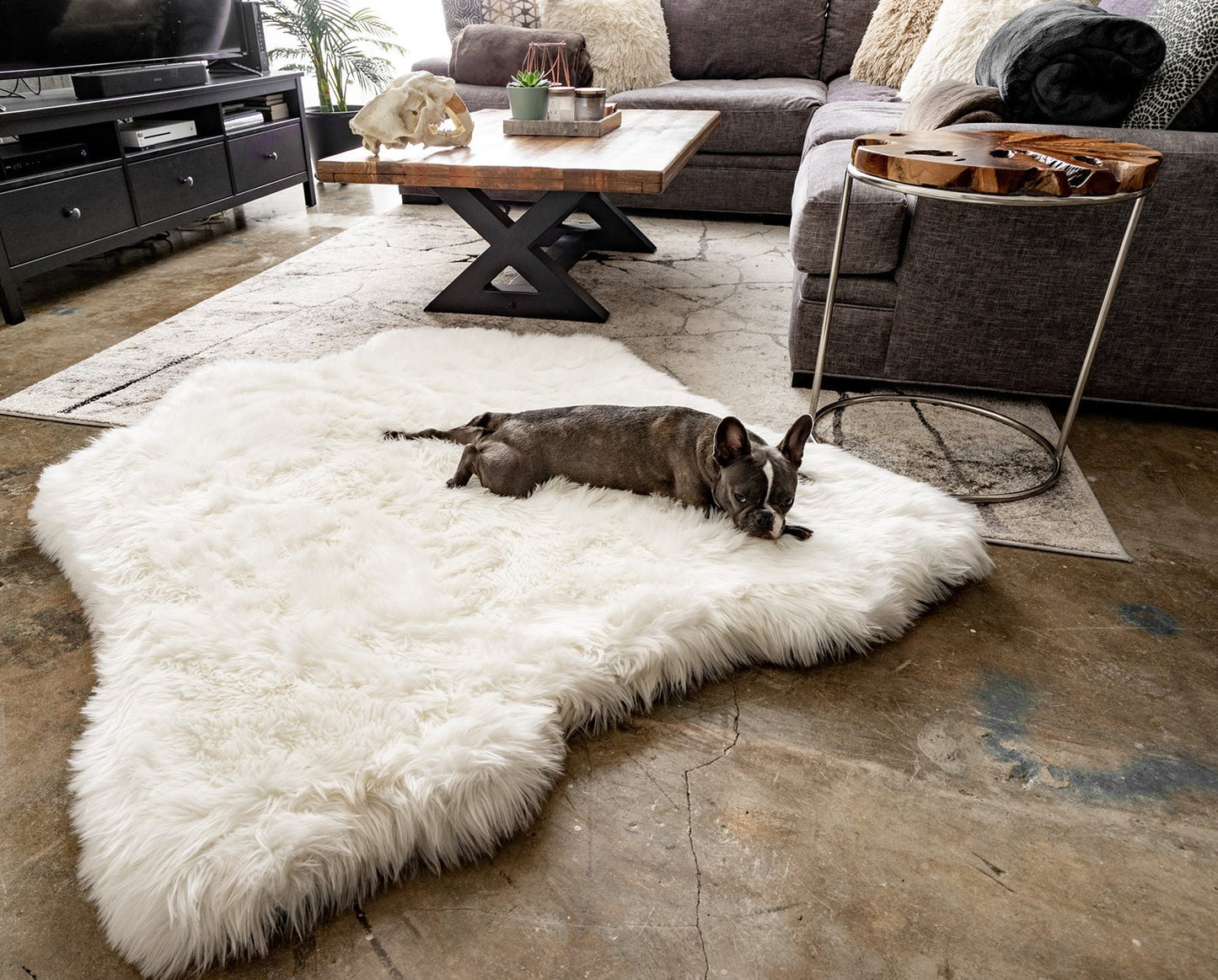 PupRug® Animal Print Memory Foam Dog Bed - Polar Bear Faux Hide