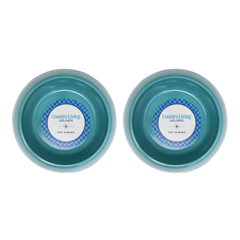 Country Living Set of 2 Natural Fiber Dog Bowls – Teal Blue