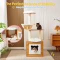 Solid Wood Cat Tree And Tower With Litter Box, Cat Scratching Board And Hammock