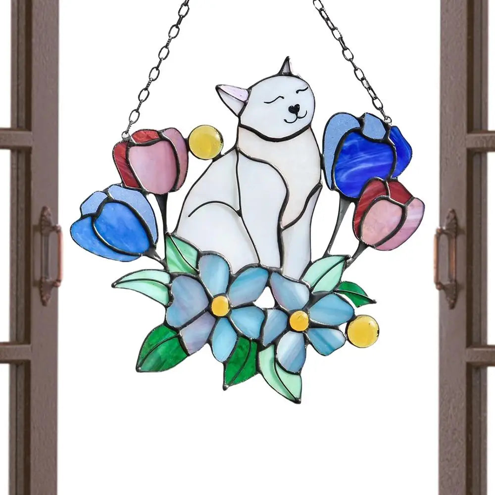 Hanging Cat On Flowers For Patio Decor