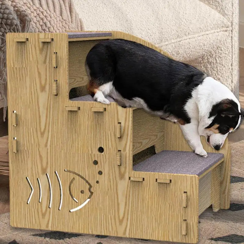 3-Step Wooden Pet Stairs, Non-Slip