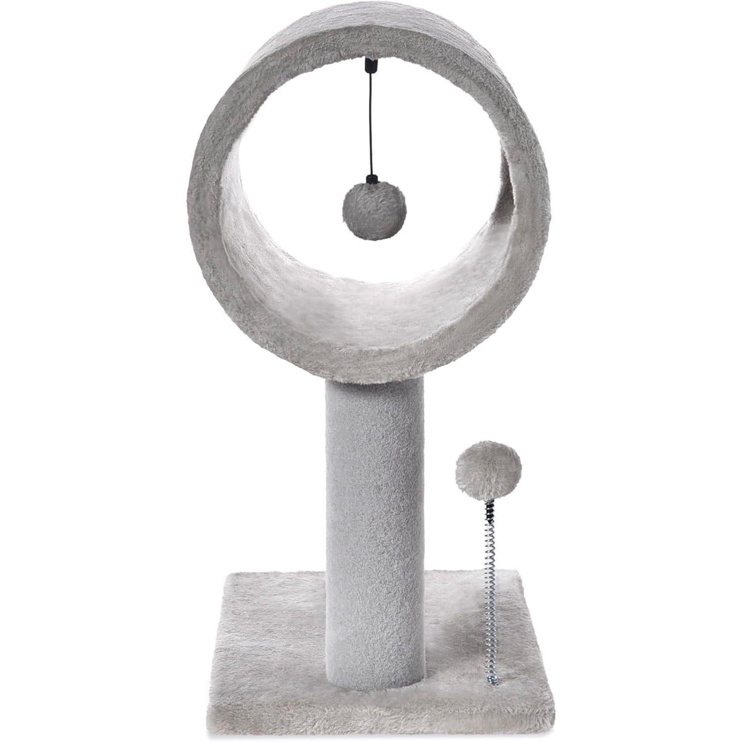 Gray Indoor Cat Tree with Hanging Ball