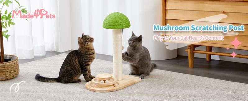 Mushroom Sisal Rope 2 In 1 Wooden Interactive Ball Track Ball Cat Scratching Post