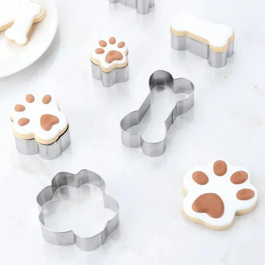 Cookie Cutter Pet Dog Bone Paw Shaped Stainless Steel Mold 4pcs