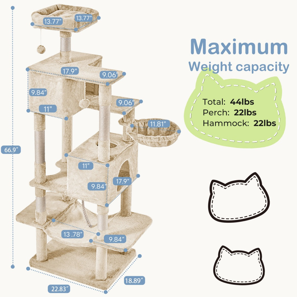 66 Inch Cat Tree Climbing Platform, Hammock