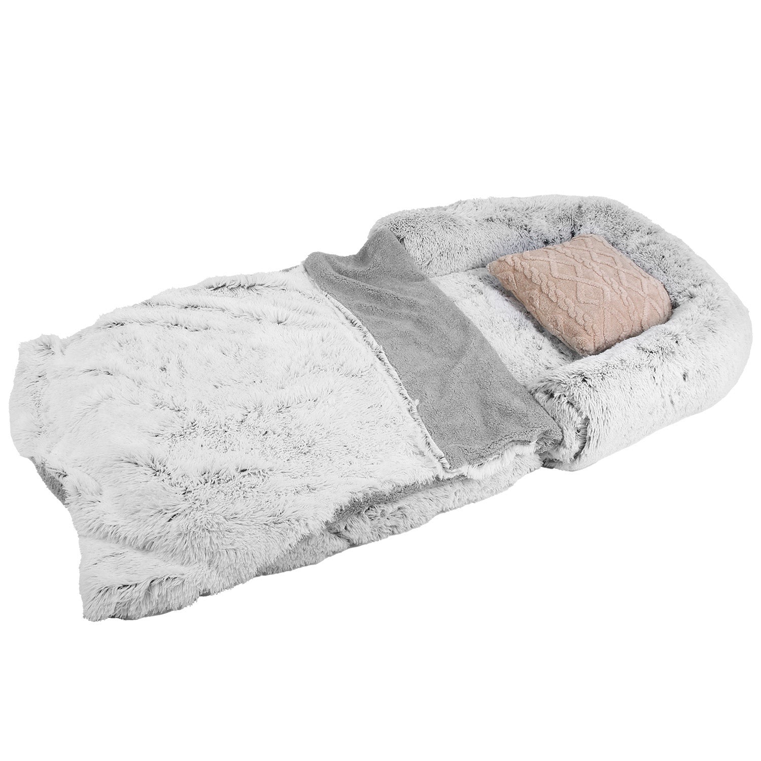 1Pc Large Foldable Human Size Dog Bed With Pillow Blanket, Washable, Zipper Removable Cover For Pets Grey 71x45x10in