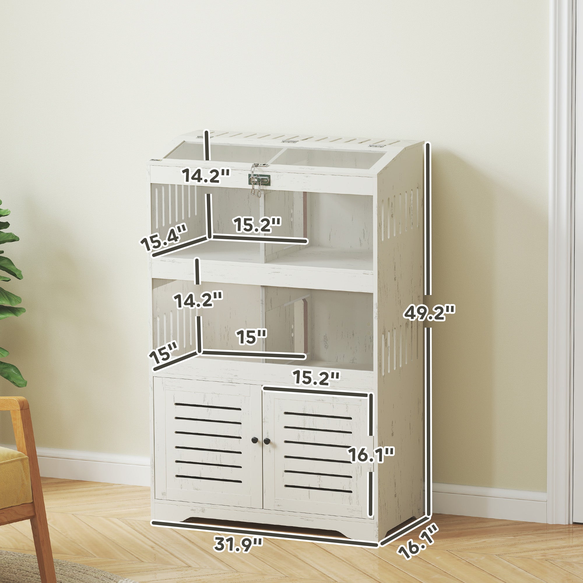 Large Hamster Cage with Storage Cabinet, Clear Transparent Panels, Cream White