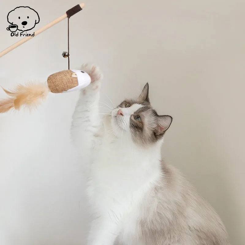 Wooden Handmade Cat Feather Toy