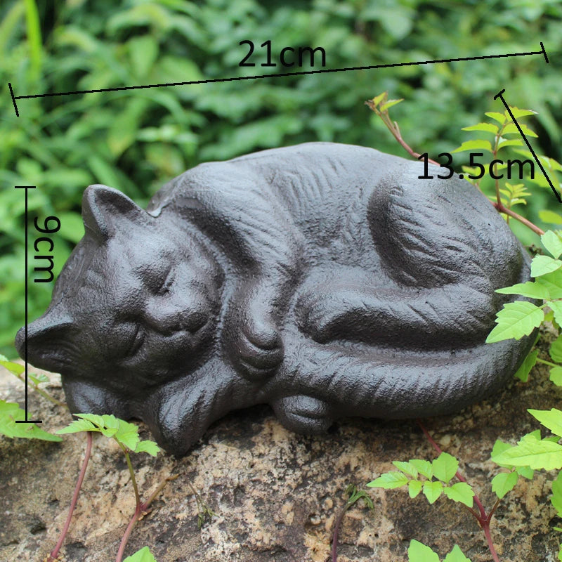 Antique Black Cast Iron Sleeping Cat Statue