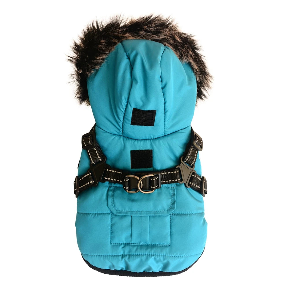 Waterproof Winter Pet Dog Clothes With Harness and Reflective strip