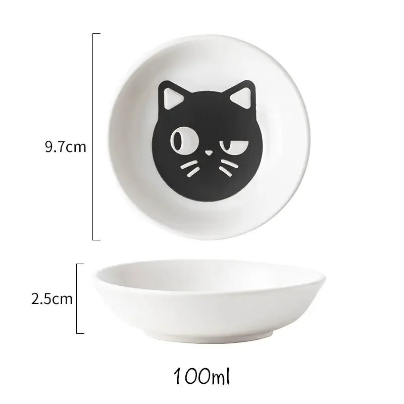 Ceramic Cartoon Cat Circular Plate and Bowl