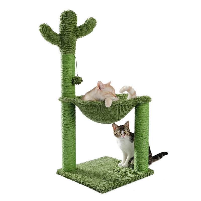 Cute Cactus Cat Tree With Toy Ball Scratching Post