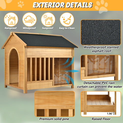 Large Wooden Dog House With Porch, Asphalt Roof and Elevated Floor