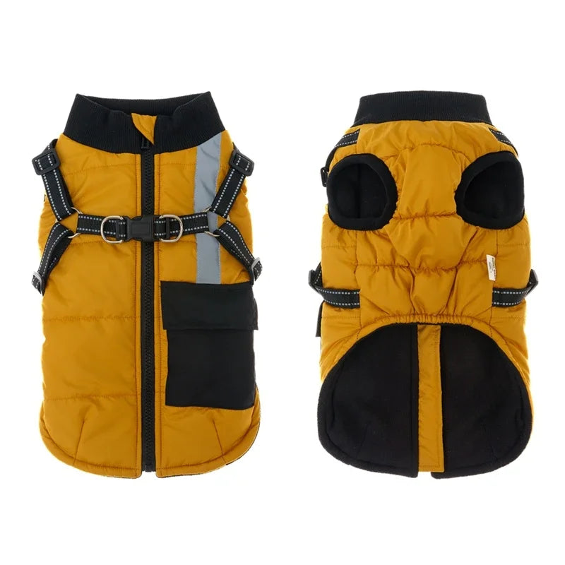 Winter Warm Dog Clothes With Harness, Windproof Pet Vest
