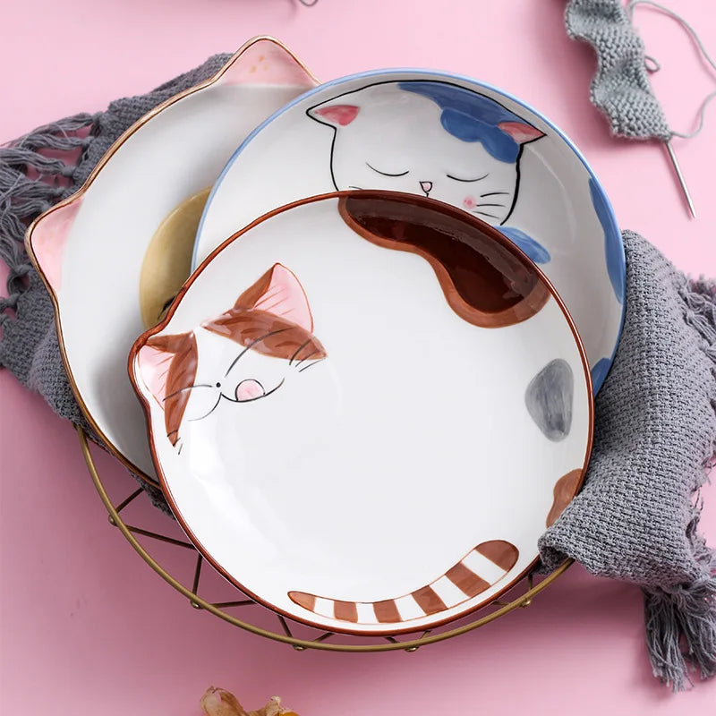 Creative Japanese Style Hand-painted Cartoon Cat Dinnerware