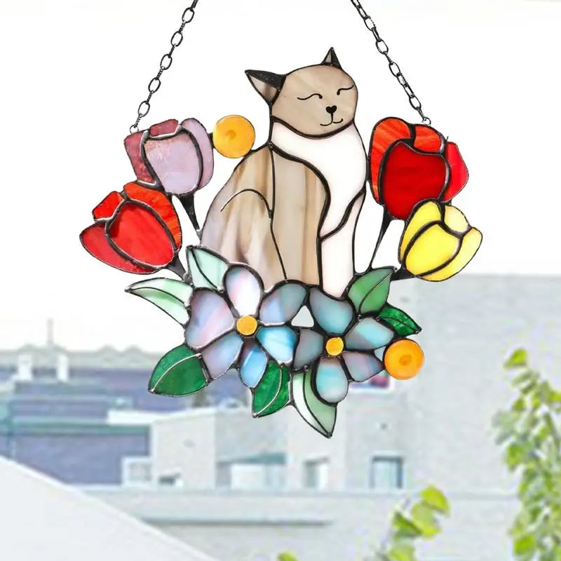 Hanging Cat On Flowers For Patio Decor