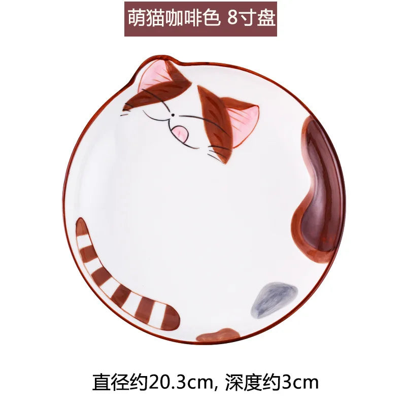 Creative Japanese Style Hand-painted Cartoon Cat Dinnerware