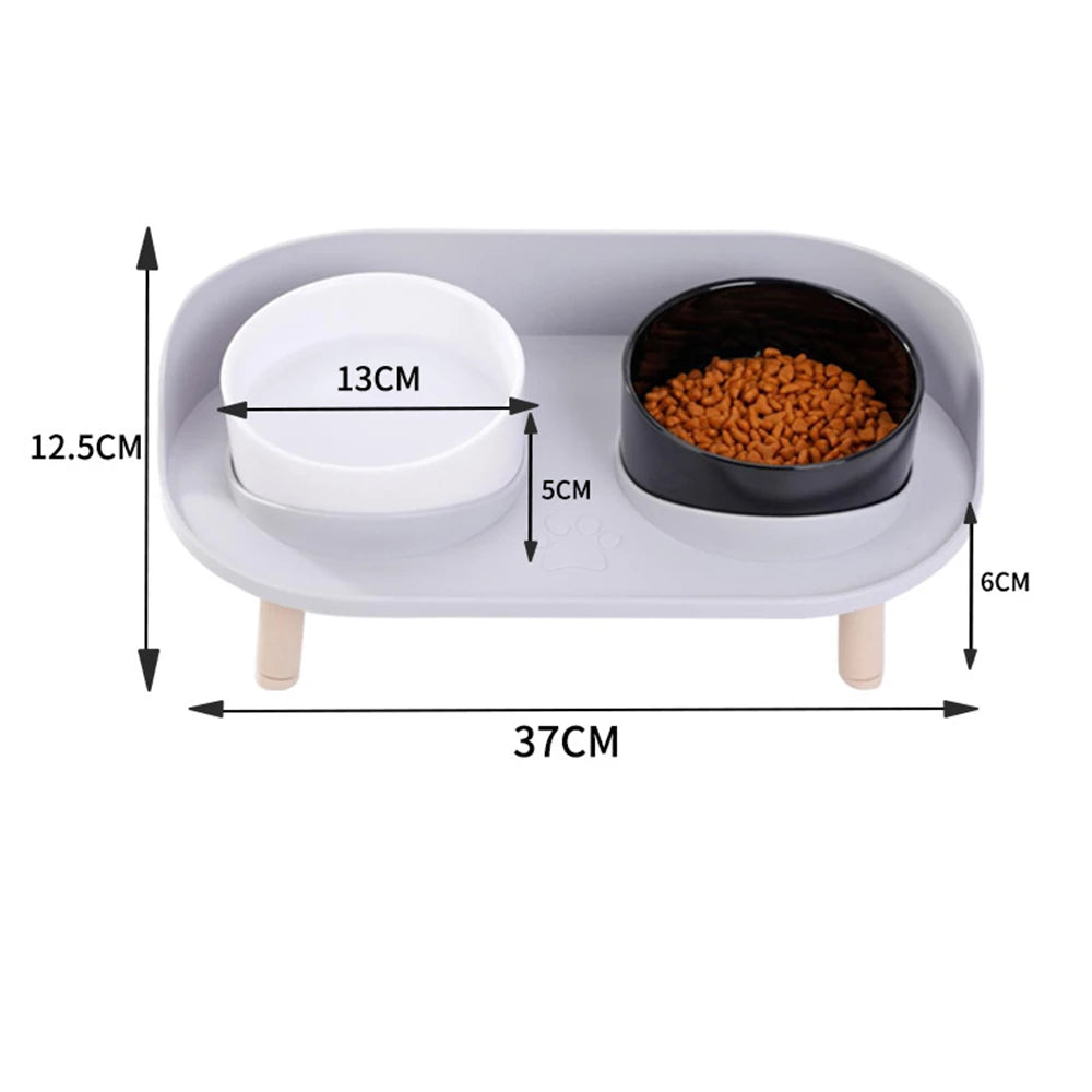 Raised Double Bowl Feeder, Adjustable Height Anti-tip Protection