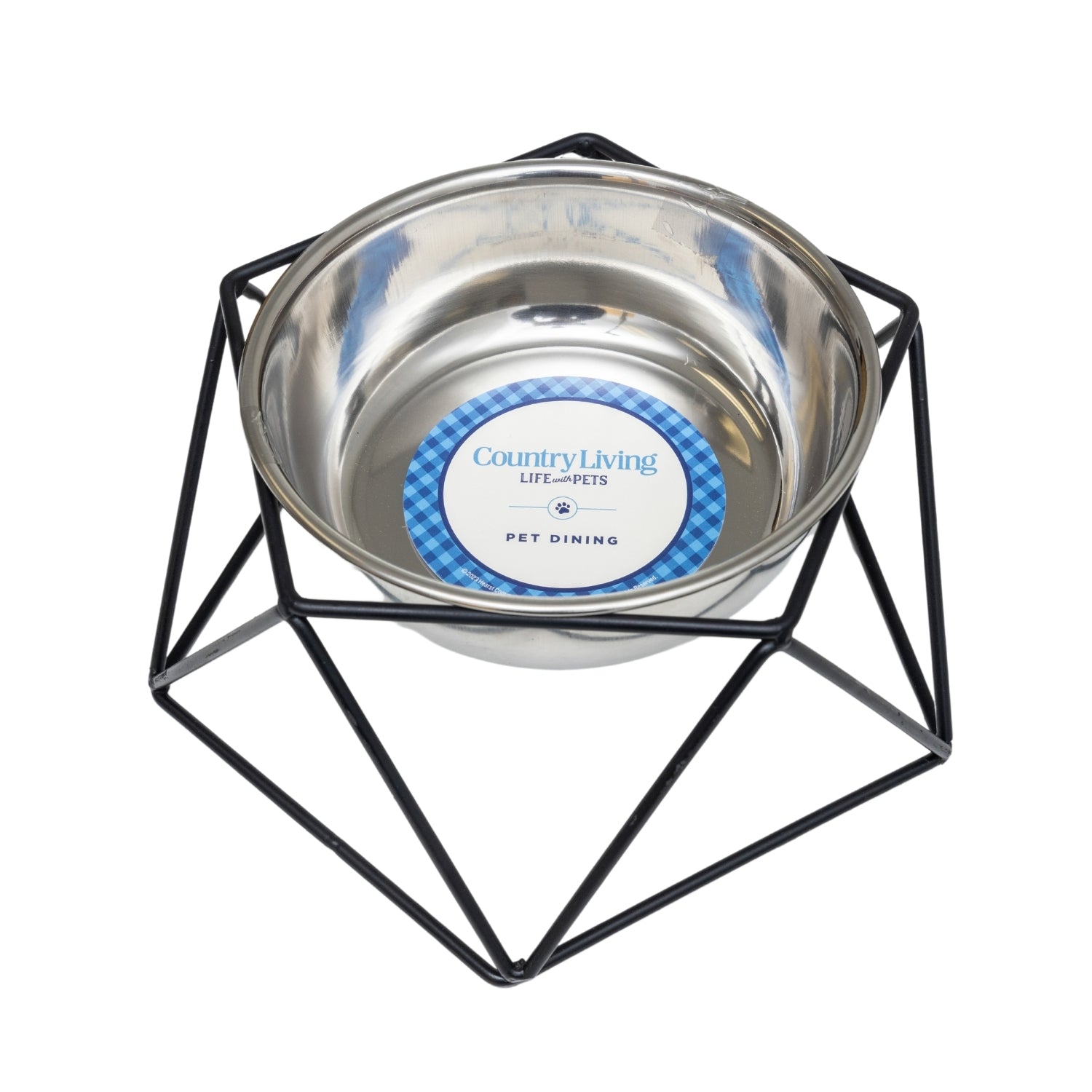 Country Living Elevated Single Dog Bowl Feeder – Geometric Design with Removable Stainless Steel Bowl