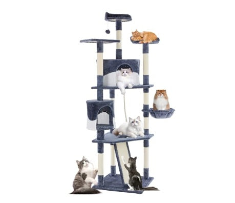 Large Multi-story Cat Climbing Tower, Natural Sisal Grabber Posts, Extended Platform, Hammock