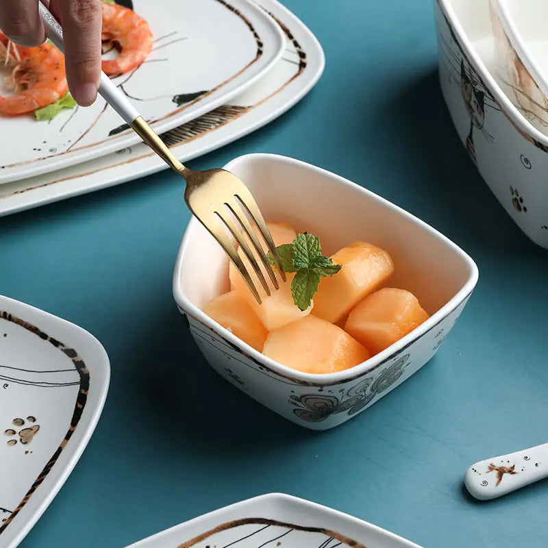 Cute Cartoon Cat Ceramic Tableware