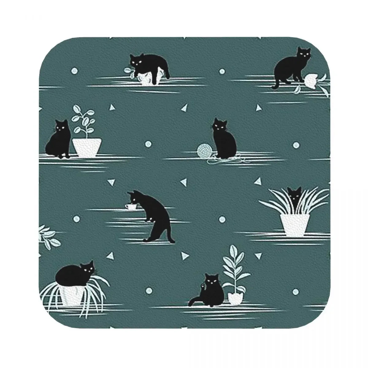 When The Black Cat Is Alone At Home Coasters, Placemats Set of 4